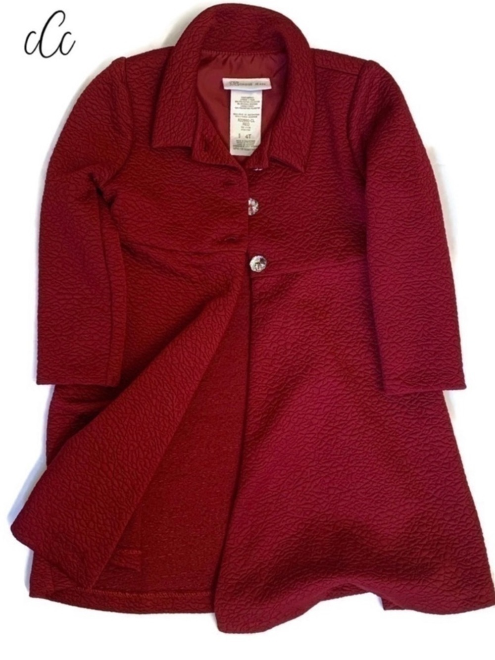 Bonnie Jean Red Dress Button Coat Jacket Size 4T